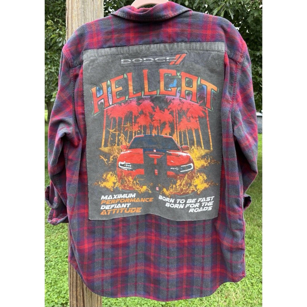 Dodge Hellcat Upcycled Flannel Shirt Men’s Size Large Button Up Long Sleeves